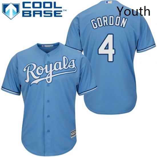 Youth Majestic Kansas City Royals 4 Alex Gordon Replica Light Blue Alternate 1 Cool Base MLB Jersey